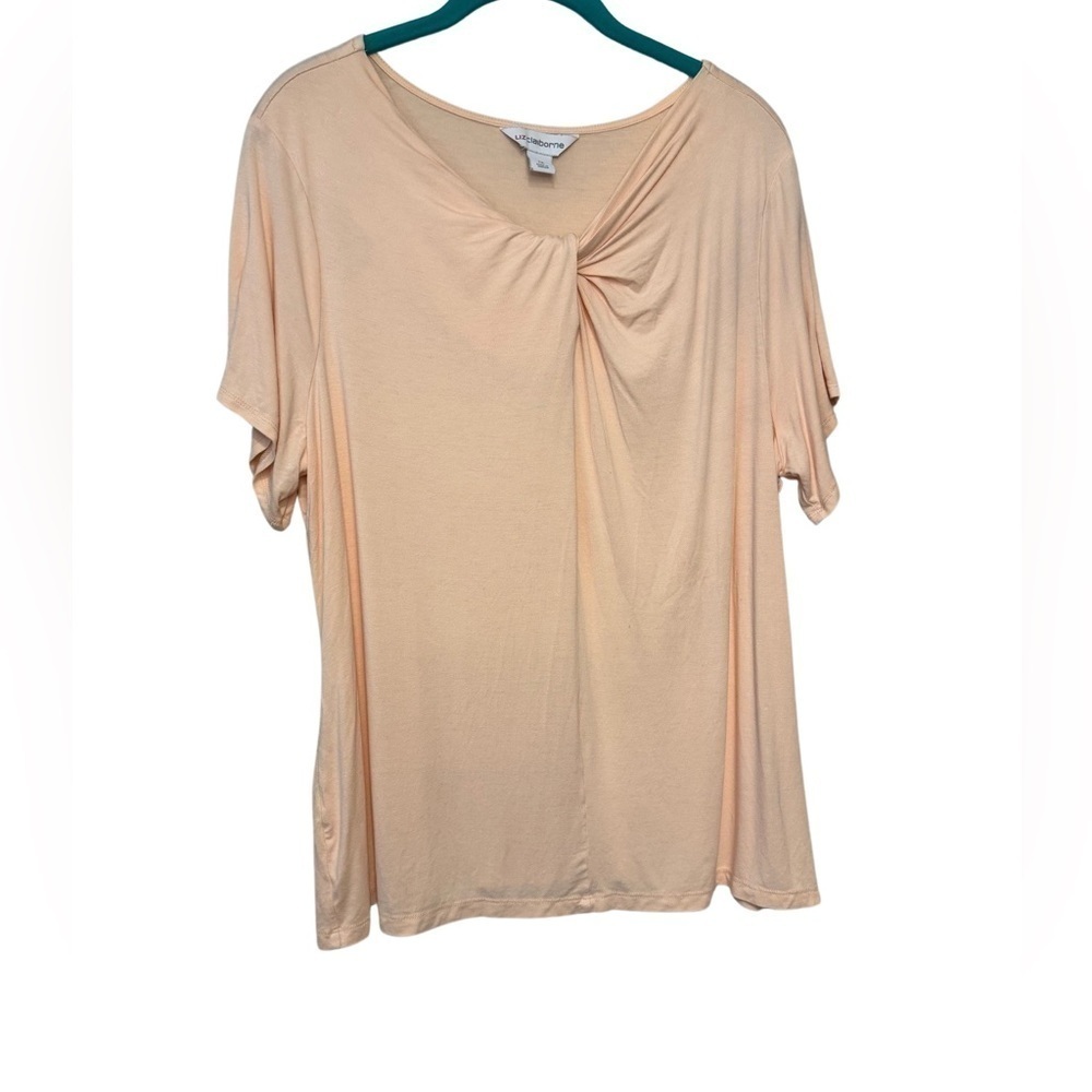 Liz Claiborne Peach Short Sleeve Shirt with Neckline Tie Knot Size 1X